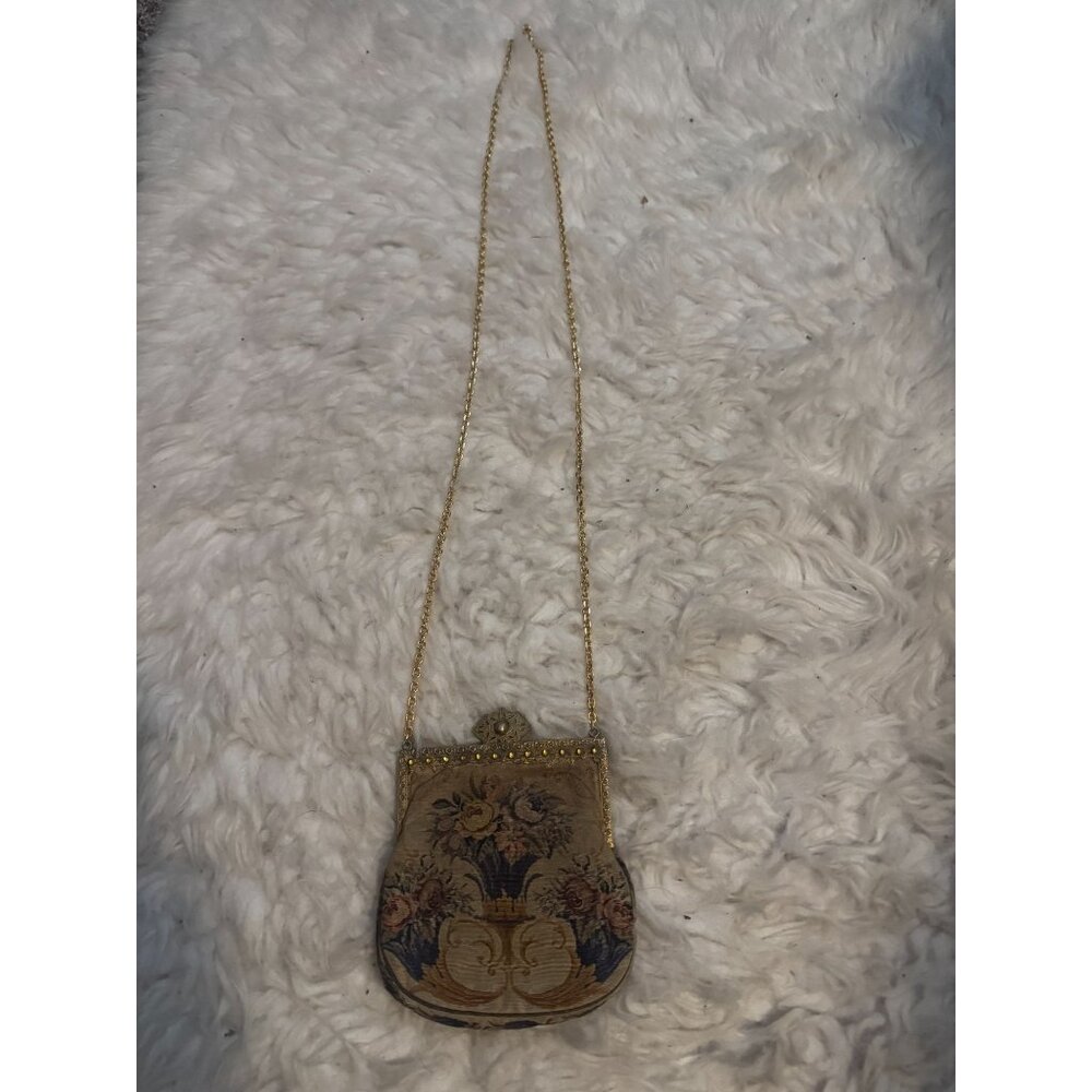 Antique Trinity Plate Tapestry Handbag Purse Jewel Frame -AS IS